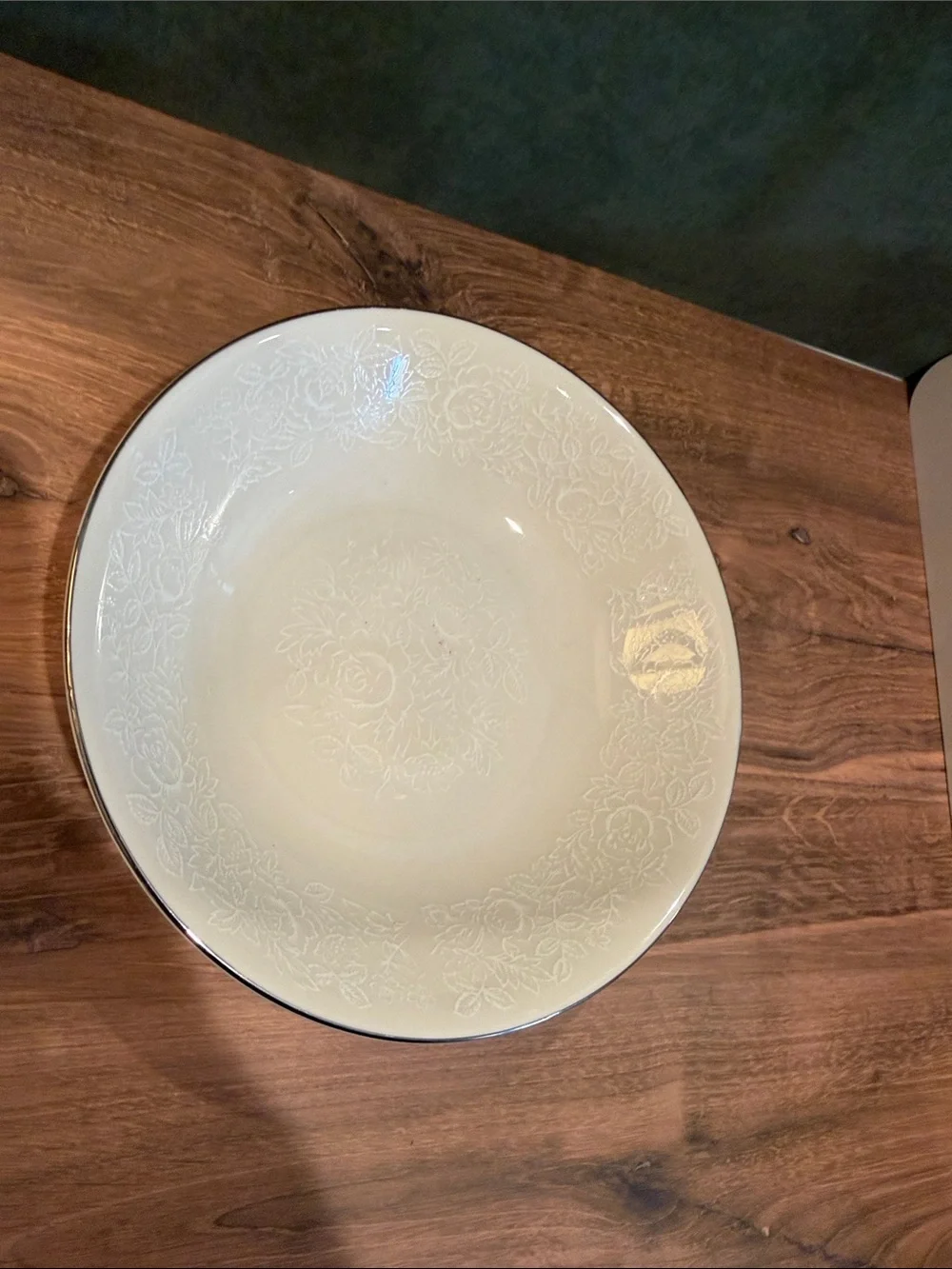 White Floral Embossed Serving Bowl
